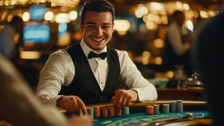 Antarmuka permainan Ceme Online di ling togel77 dengan meja, kartu dealer, dan area taruhan pemain